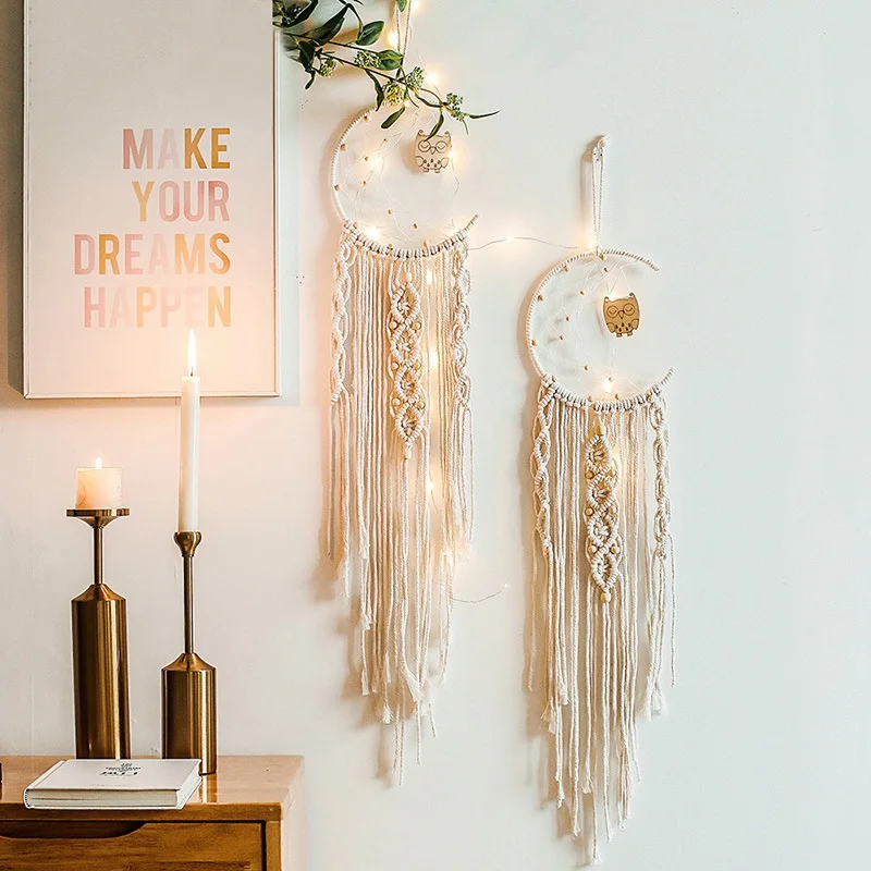 

Gift Hand Woven Wall Tapestry Bedroom Dreamcatcher Wall-Hanging Moon Star Handmade Knitted Bohemian Tapestry Home Decoration