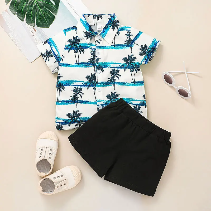 

Toddler Summer Boy Clothes for Children From 2 to 5 Years Print Short Sleeved Shirts + Shorts Beach Suits Kids Bebes Tracksuits