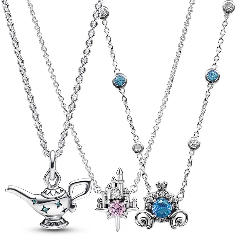 

Original 925 Sterling Silver Castle Star Pumpkin Car Lamp Pendant Collier Necklace For Popular Bead Charm DIY Jewelry