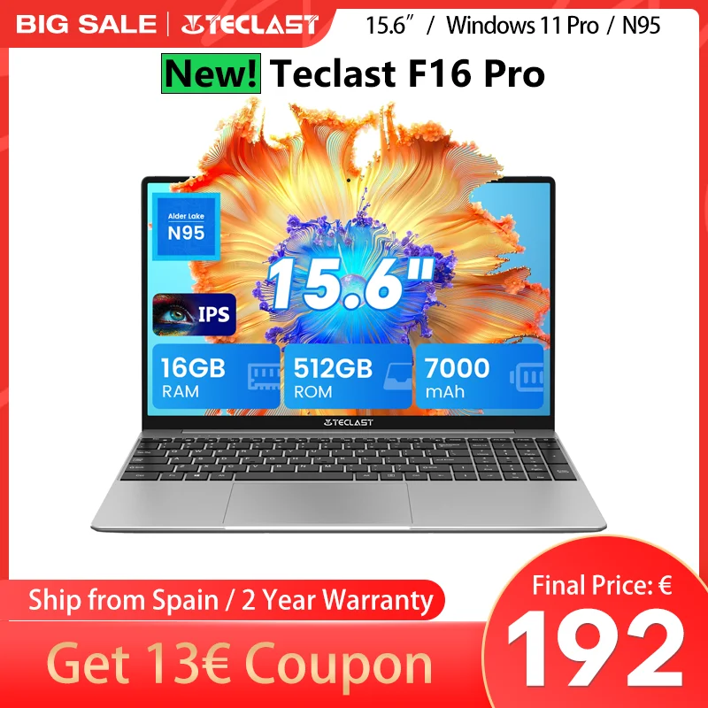 Teclast F16Pro Laptop 15.6 Inches, for Intel N95, 16Gb Ram 512Gb Rom, Fhd 1080P Ips Screen, Backlit Keyboard
