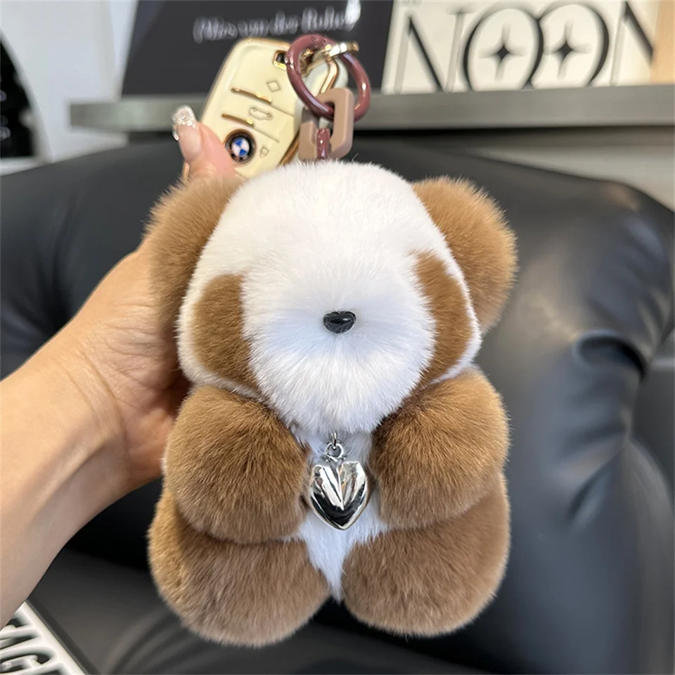 Милый плюшевый брелок для ключей изысканный медведь из меха игрушка модное