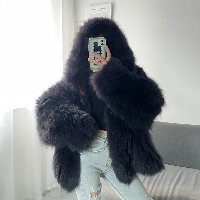 Maomaokong Genuine Fur Jacket Women's Short Warm Thick Fox Fur Coat Winter Fashion Slim Vest Natural Raccoon Fur Vest For Women