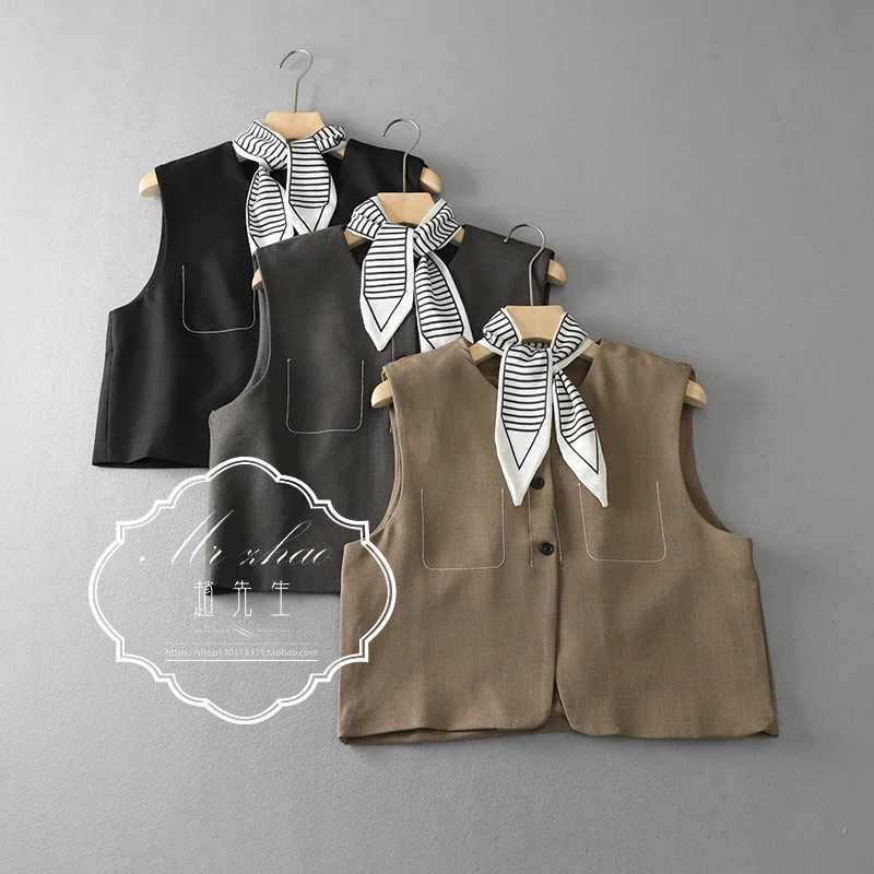 L0906-05 Полосатый шелковый шарф с круглым вырезом без рукавов свободного покроя