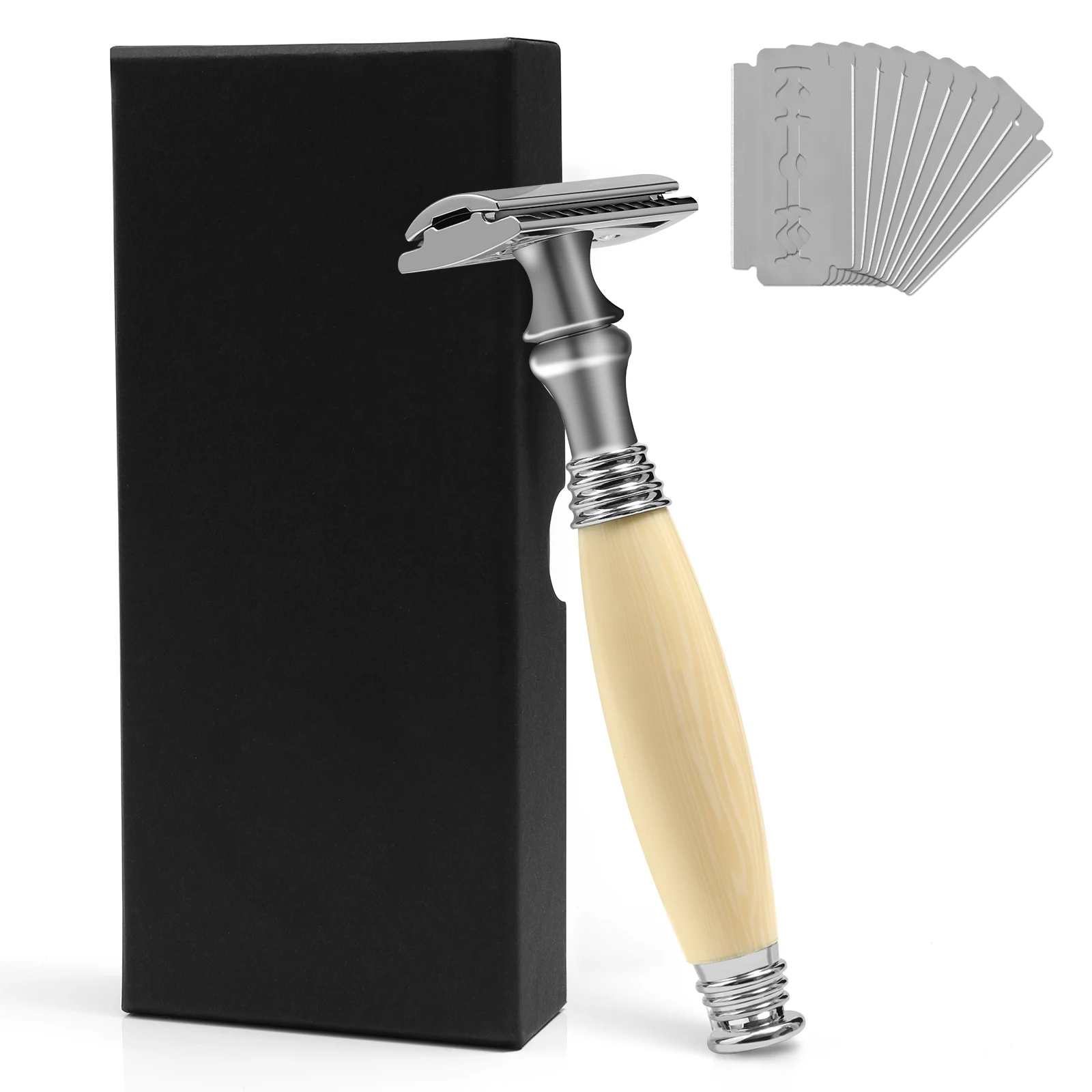 

Miss Sally Adjustable Safety Razor Double Edge Blade Shaver with Resin Aluminum Alloy Handle 1 Shaving Razor 10 Blades Gift Box