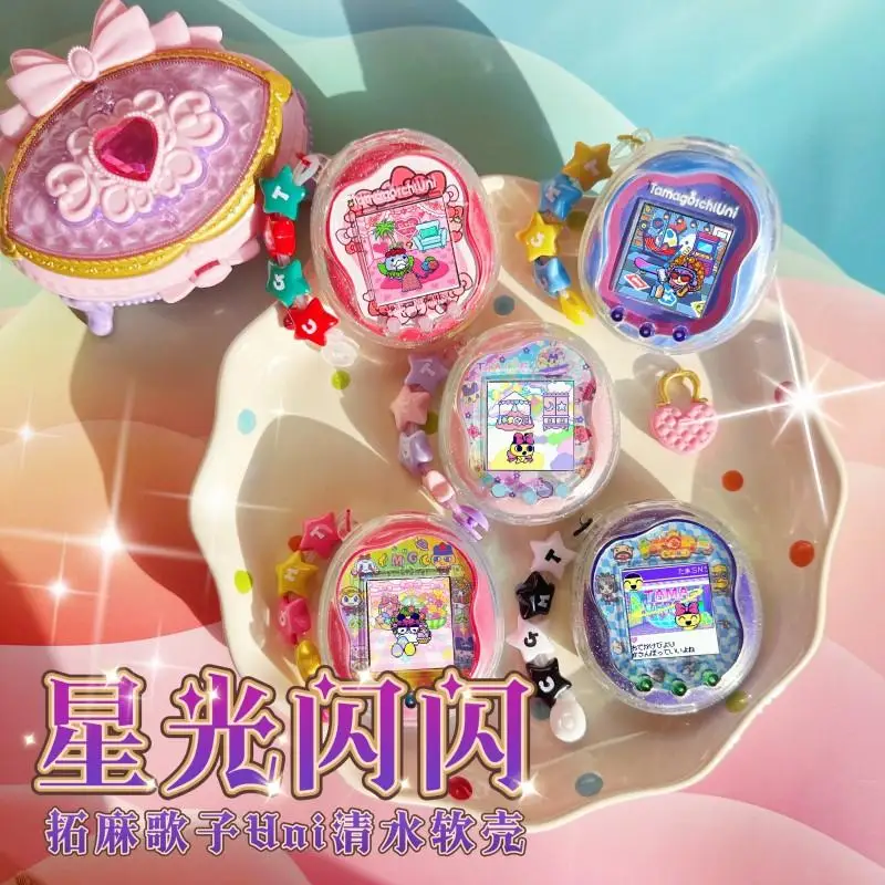 Фото Новый прозрачный мягкий чехол из ТПУ Tamagotchi Uni, сверкающий прозрачный противоударный корпус со шнурком и портом для зарядки, подарки №2