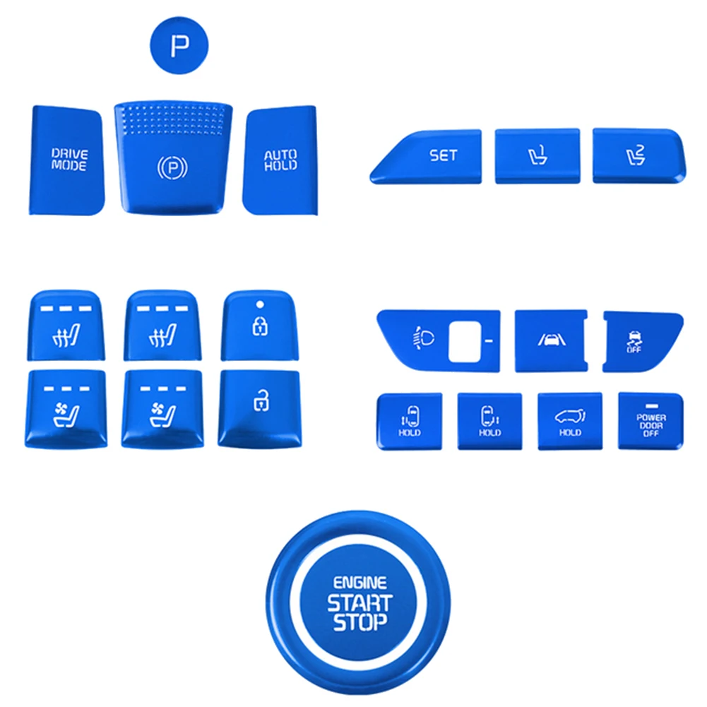 

22Pcs Car Central Control Start Gear Seat Button Sticker Cover Trim for KIA Carnival 4 KA4 2020 2021 2022 Blue
