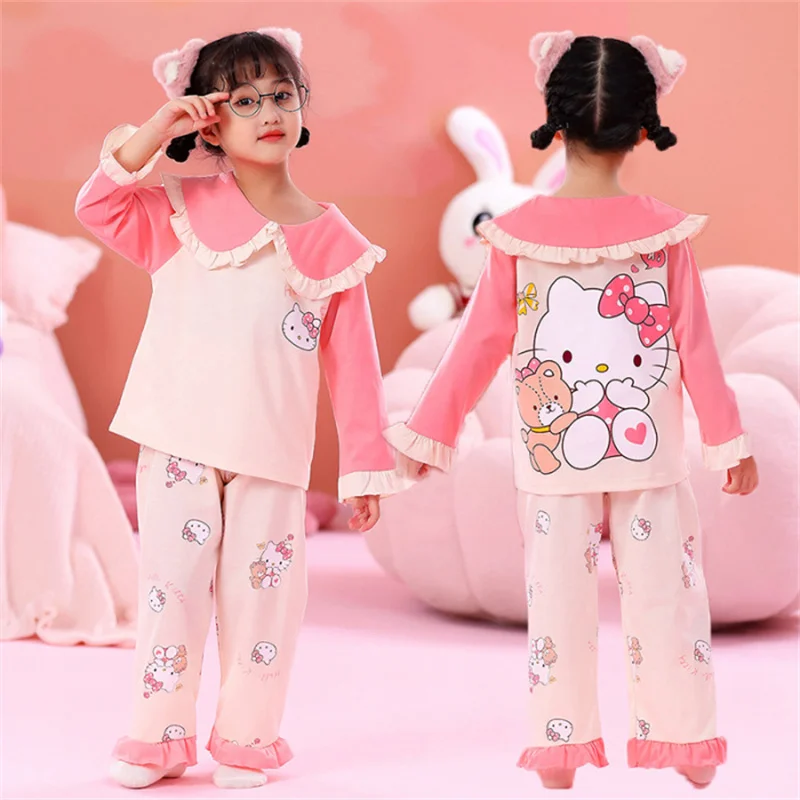 

Новинка 2023, кавайная Детская Пижама Sanrio, Кардиган с длинным рукавом и кукольным воротником в стиле мимелоди курomi Cinnamoroll, Весенняя домашняя о...