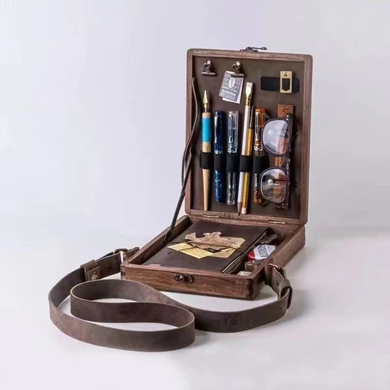 

Writers Messenger Wood Box A5 Wooden Retro Trend Shoulder Bag Postman Outdoor Briefcase Art Supplies Box Home Decor Storage Box