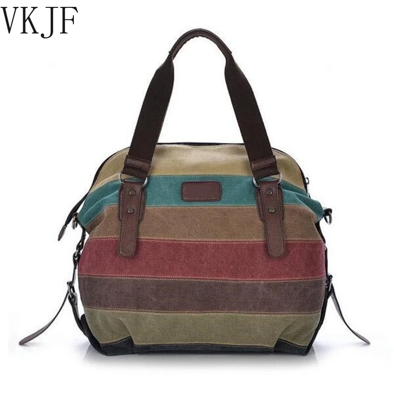 

VKJF брезентовые Женские сумки в полоску 2022 Лоскутная Радужная сумка на плечо модная женская Повседневная сумка через плечо Sac a Main