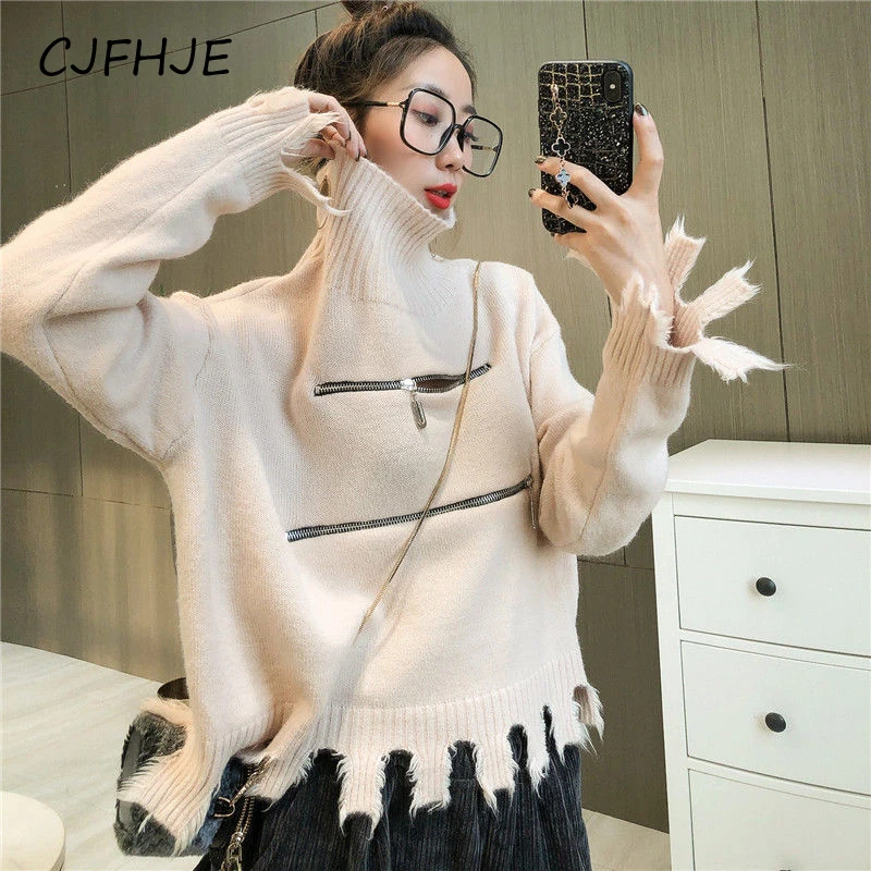 CJFHJE Укороченный свитер Y2K с высоким воротником женские вязаные пуловеры на