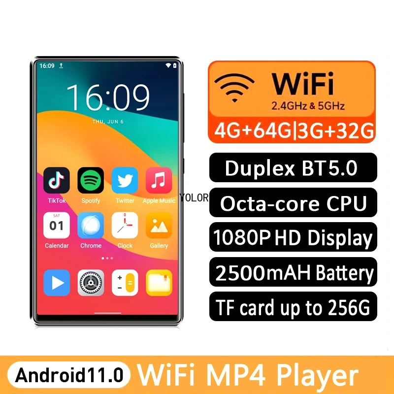 НОВЫЙ Wi-Fi 5 0-дюймовый MP4-плеер Android 11 0 Магазин приложений Bluetooth MP3-плеер Музыка Walkman