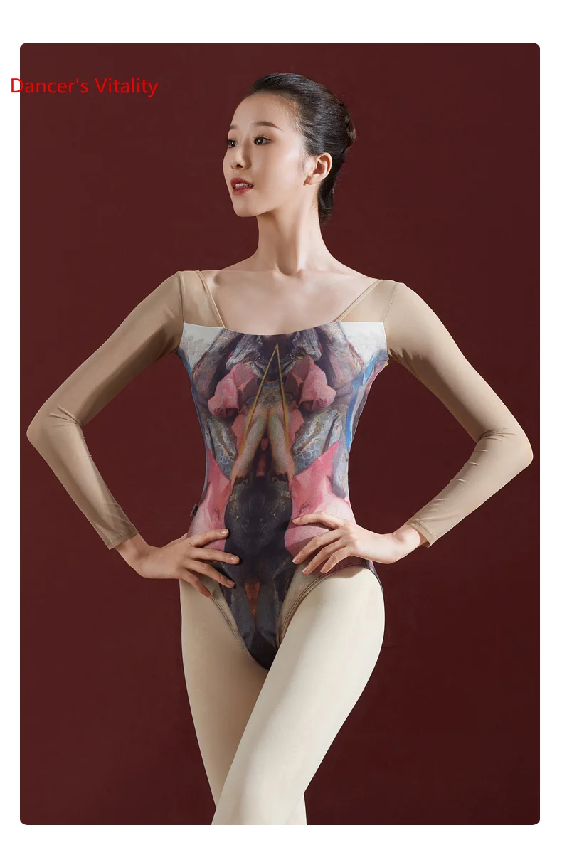 Балетный цельный гимнастический купальник для женщин и взрослых с принтом