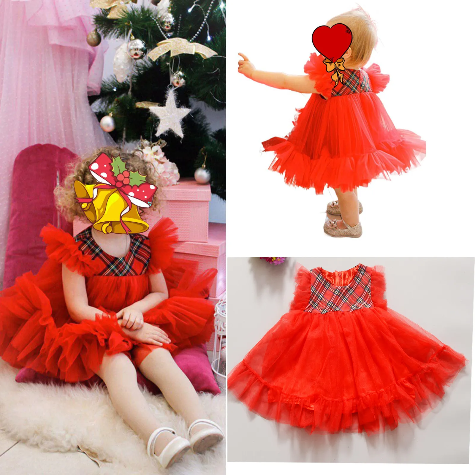 

1-6Years Xmas Toddler Tutu Dress Infant Baby Girls Long Sleeve Plaid Patchwork Tulle Dress Kids Christmas Princess Dress Vestido