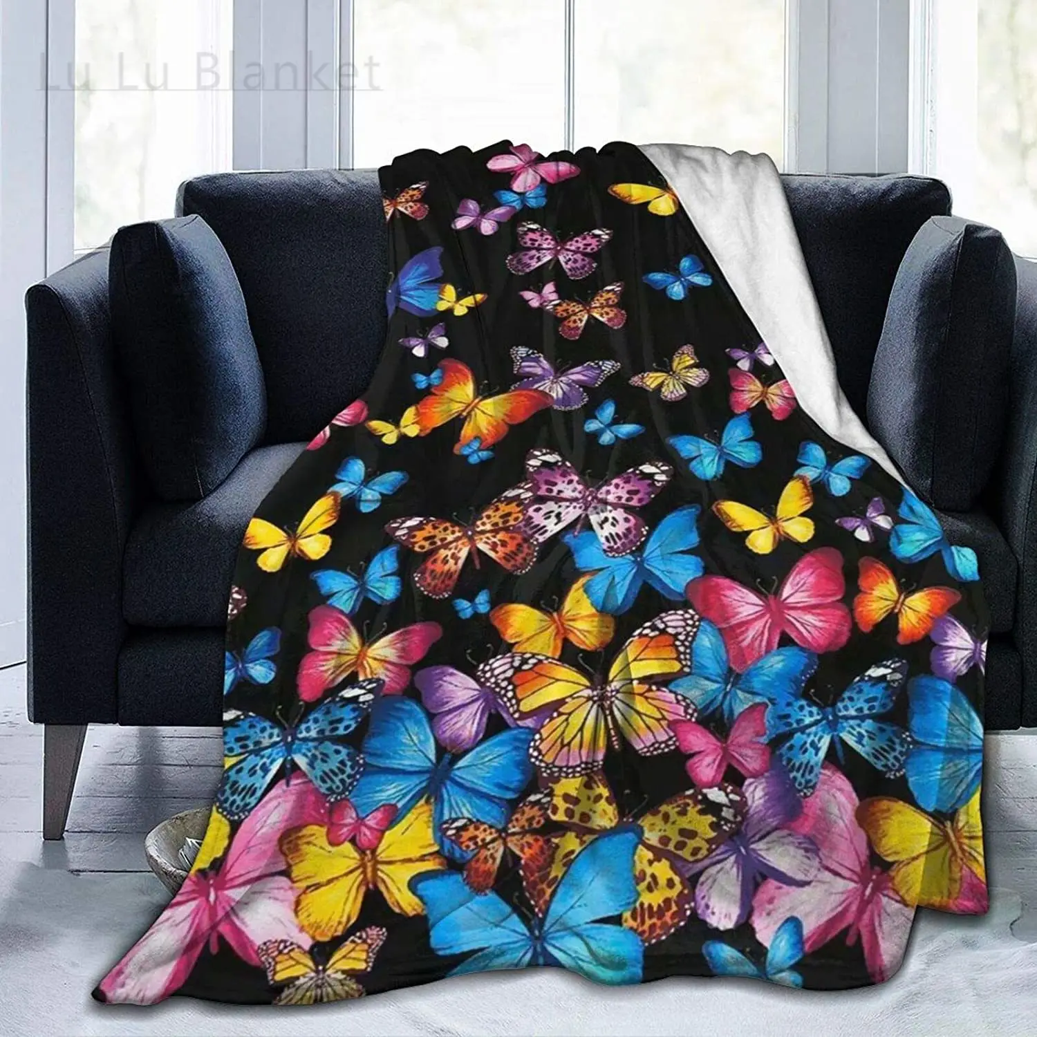 

SARA NELL Ultra Soft Butterfly Blanket,Colorful Rainbow Flying Butterfly Throw Blanket Fleece Blanket,Plush Blanket for Bed And