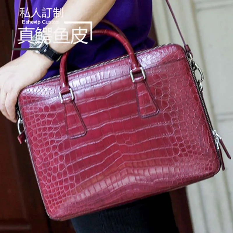 

ourui new true new crocodile leather male men briefcase brown black men handbag