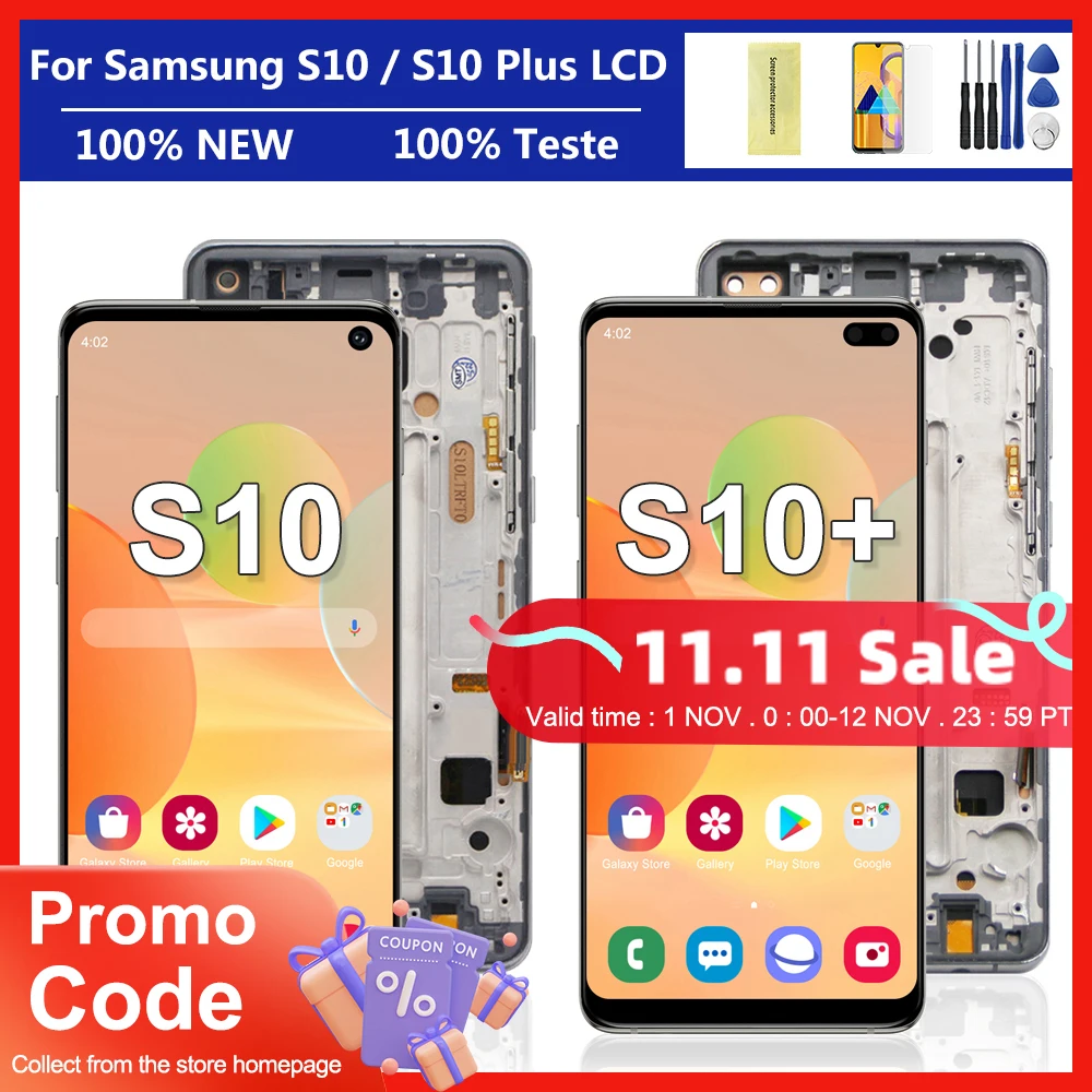 Kup 100% Testowane S10 Plus LCD Z Ramką Do SAMSUNG Galaxy S10 G973 G973F/DS Wyświetlacz Ekran Dotykowy Digitizer Do Samsung S10 + G9750