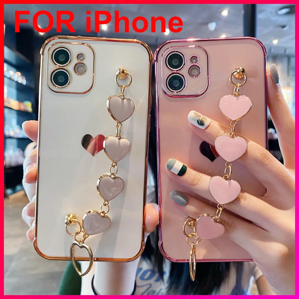 

Soft bracelet heart phone case electroplated bumper rear cover For iPhone 11 12 13 Pro Max XS X XR 7 8 Plus Mini SE 2020