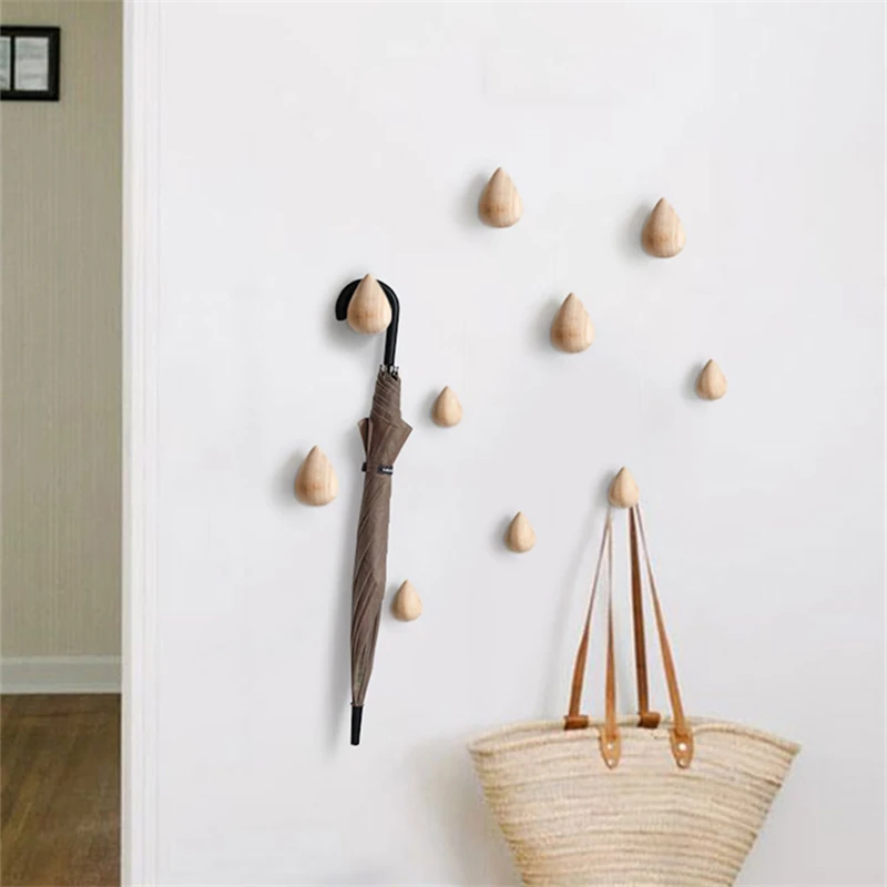 

Water Drop Log Color Beech Wood Hook Multi-Purpose Key Holder Coat Rack Decoration Wall Door Clothes Storage Home Organizer
