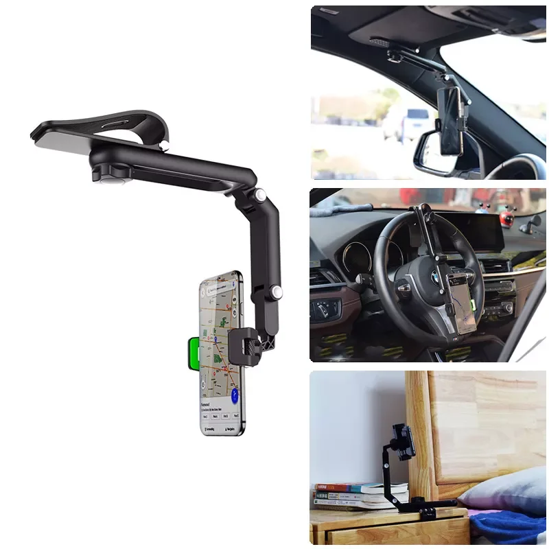 

1080 Rotation Car Clip Sun Visor Cell Phone Holder Universal Phone Mount for iPhone XS GPS Rearview Mirror Stand Car Mobile Clip
