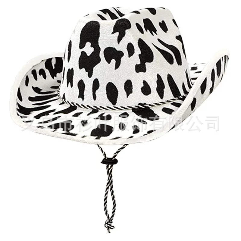 

Milk Printing Cospaly Cowboy Hat Sequins Black White Double-Sided Hat Color Contrast Harajuku All-Match Punk Style Cowboy Hat