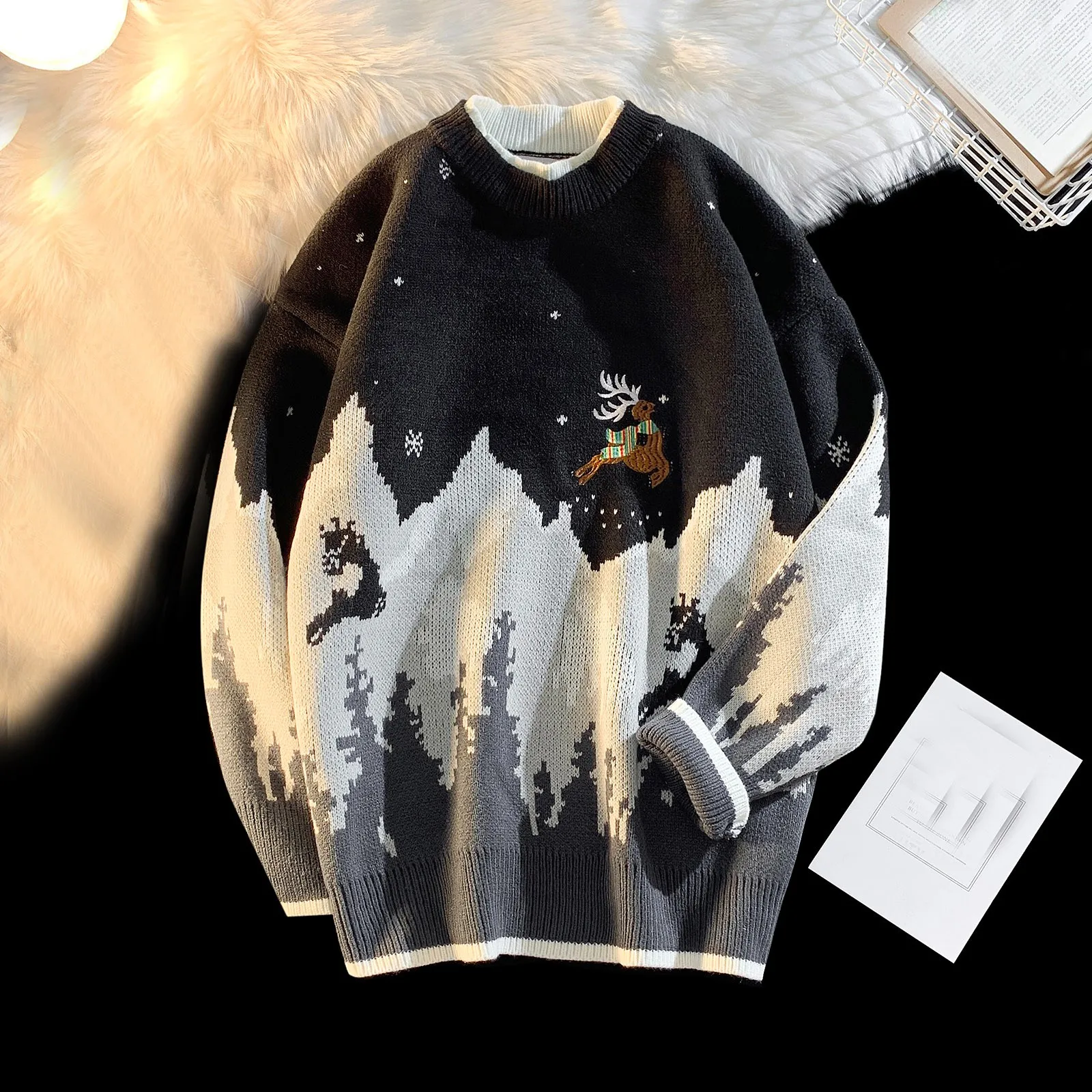

Мужской осенне-зимний Рождественский свитер, жаккардовый теплый и забавный праздничный свитер, топ, блузка, мужские рабочие пальто и куртки
