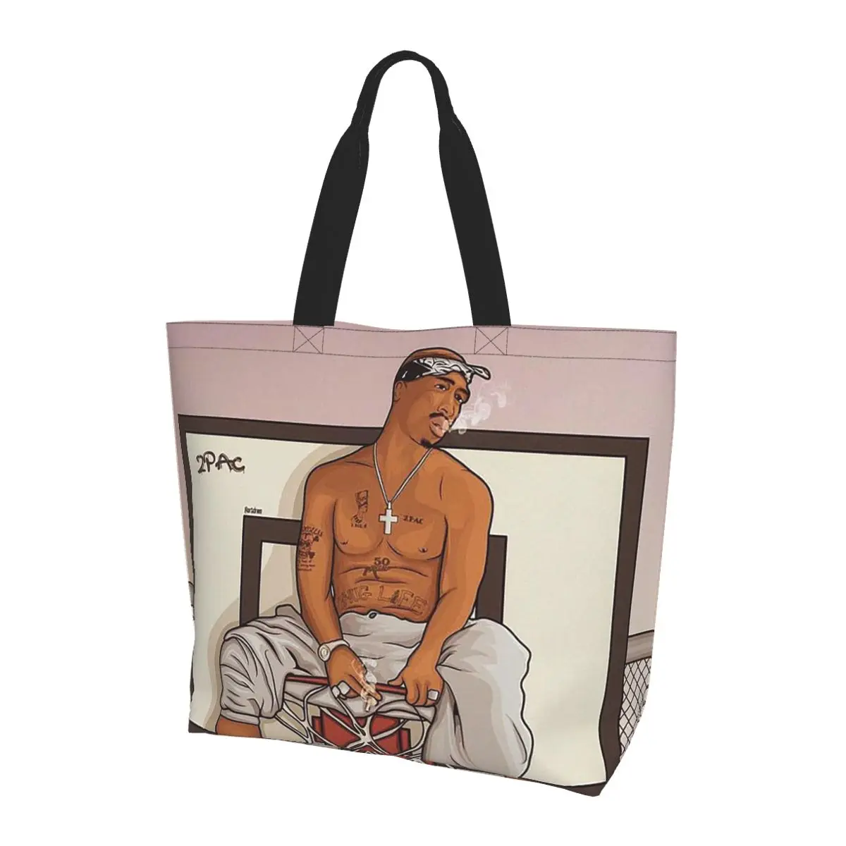 Фото Сумка-шоппер из холщовой ткани с изображением рэпера Тупака 2PAC, большая вместительная сумка через плечо для женщин, для покупок и продуктов №4