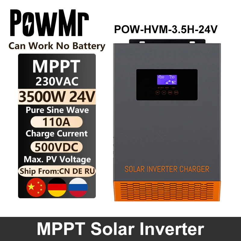 

PowMr 3500W Hybrid Solar Inverter 110A 500VDC PV Panel Input 220VAC 24VDC Pure Sine Wave Build In MPPT Solar Charger Controller