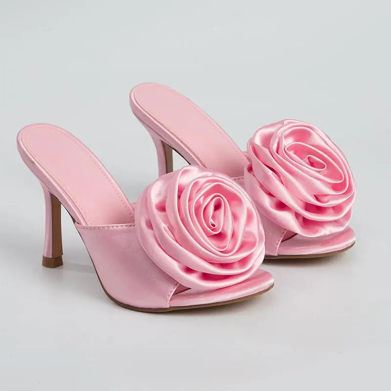 

Summer New Women Pu Flower Fashion High Heel Sandals Brand Design Leisure Comfortable Ladies Outdoor Peed Toe Slippers