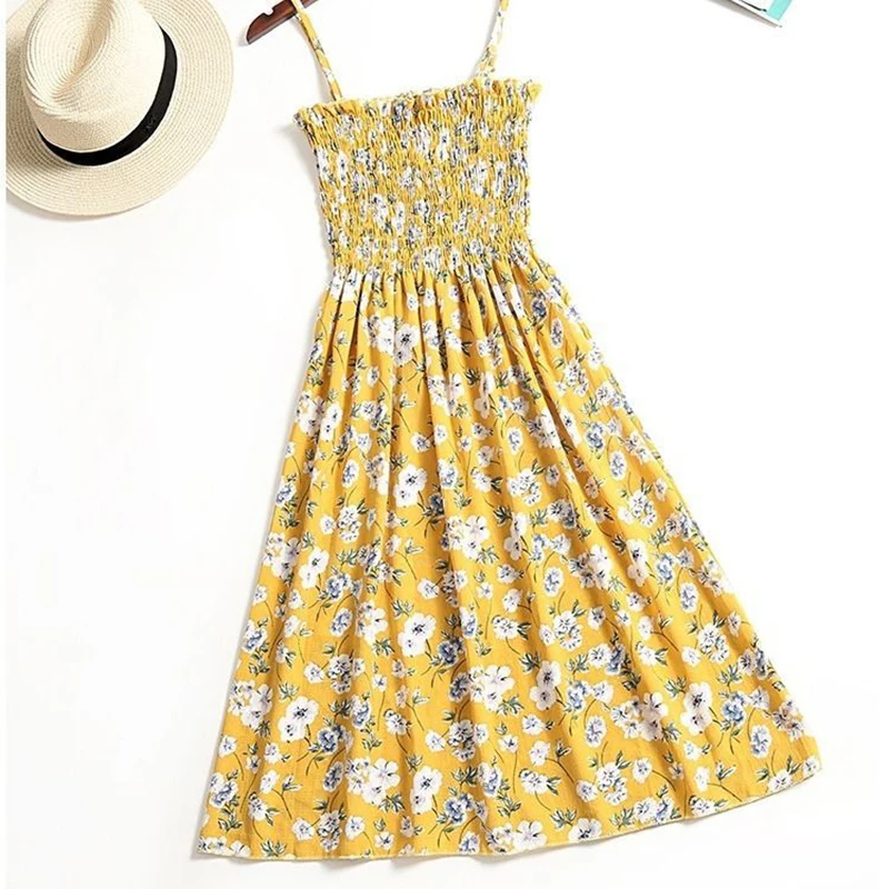 

Summer Strapless Sexy Floral Print Pleated Chiffon Sundress Women Pleated High Waist Spaghetti Strap Holiday Beach Mini Vestidos