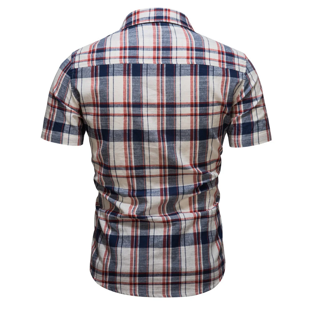 

2022 Casual Plaid Flannel Men Shirt Short-Sleeved Slim Chest Two Pocket Design Business Office Men's Shirts Brand Clothing Tops