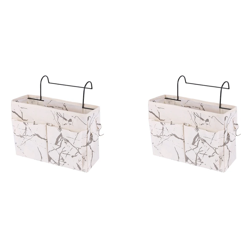 

2X Cosmetic Wtorage Bag Lattice Hanging Storage Bag Bedside Storage Organizer With Hook Bed Pocket White