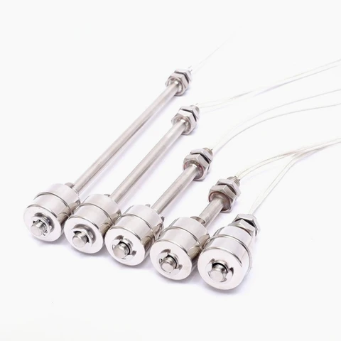 Регулируемый поплавковый выключатель из нержавеющей стали 304, датчик уровня резервуара для жидкой воды, одиночный шар, вертикальный контроллер уровня, AC220V 100-400 мм