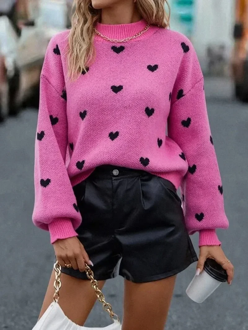 Y2k милый пуловер с круглым вырезом женский свободный джемпер вязаная одежда