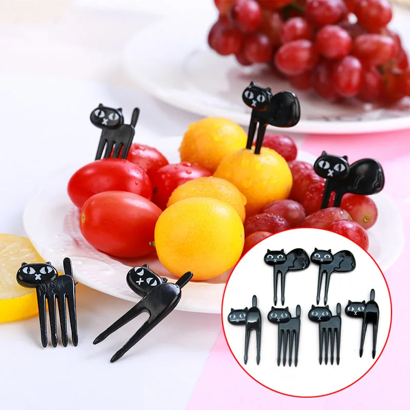 

6 Pcs/Set Cat Fruit Forks Children Snack Dessert Cake Fork Bento Food Picks Accessories HY99