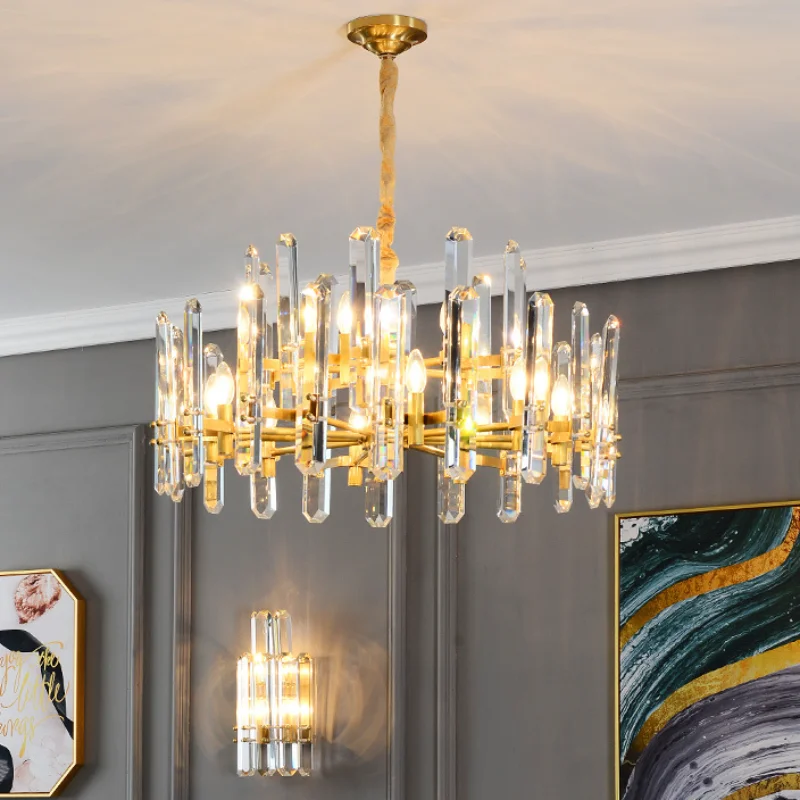 

Роскошная Золотая люстра для отеля, классическая хрустальная люстра K9 для дома, гостиной, яркие люстры, Потолочный подвесной светильник в скандинавском стиле, лофт