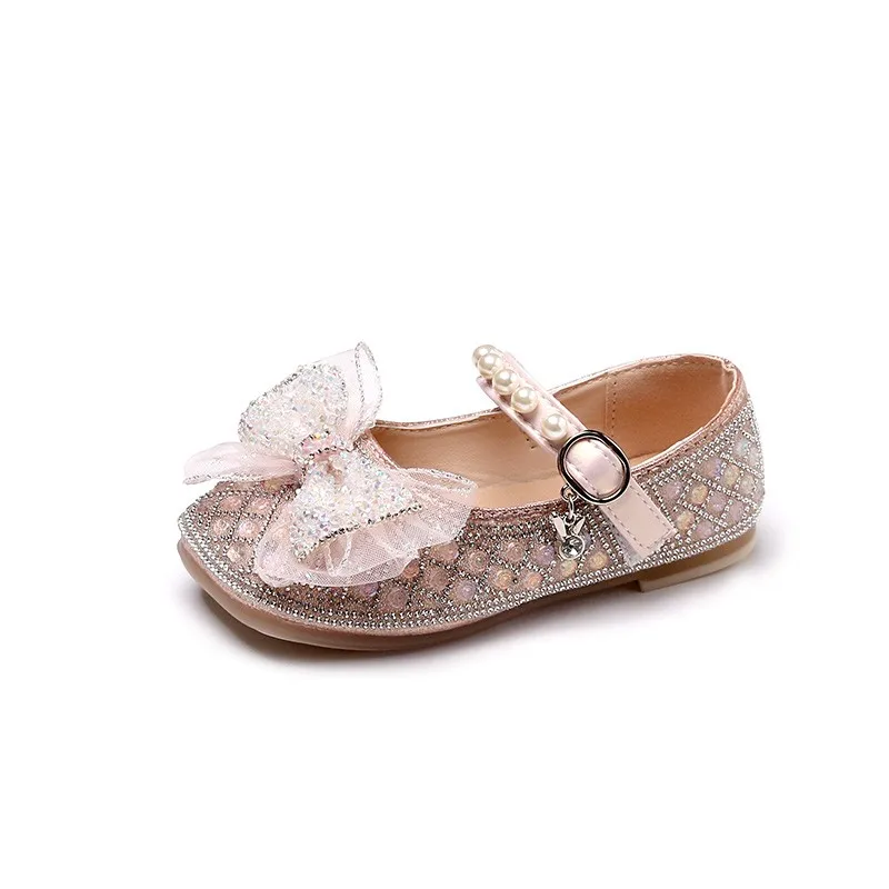 

Новинка 2023, простая Нескользящая детская Свадебная обувь Мэри Джейн с искусственным бантом, шикарная милая детская повседневная обувь с жемчугом