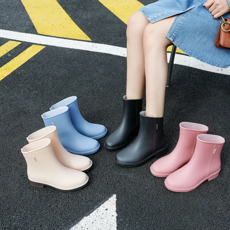 New 2023 Women Waterproof Mid-calf Rain Boots Female PVC Rainboots Non-slip Wellies Boots Multi Colors