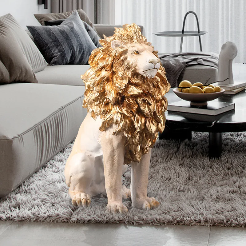 

New Golden Lion Statue Floor Home Decoration Art Large Resin Sculpture New Year 2023 Large Luxury Interior Decoration Sculpture