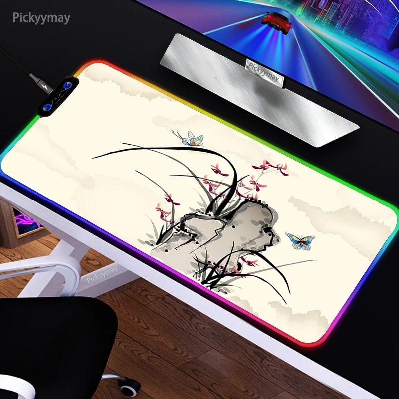 RGB игровой коврик для мыши чернильный арт рыбка клавиатура аксессуары игр со