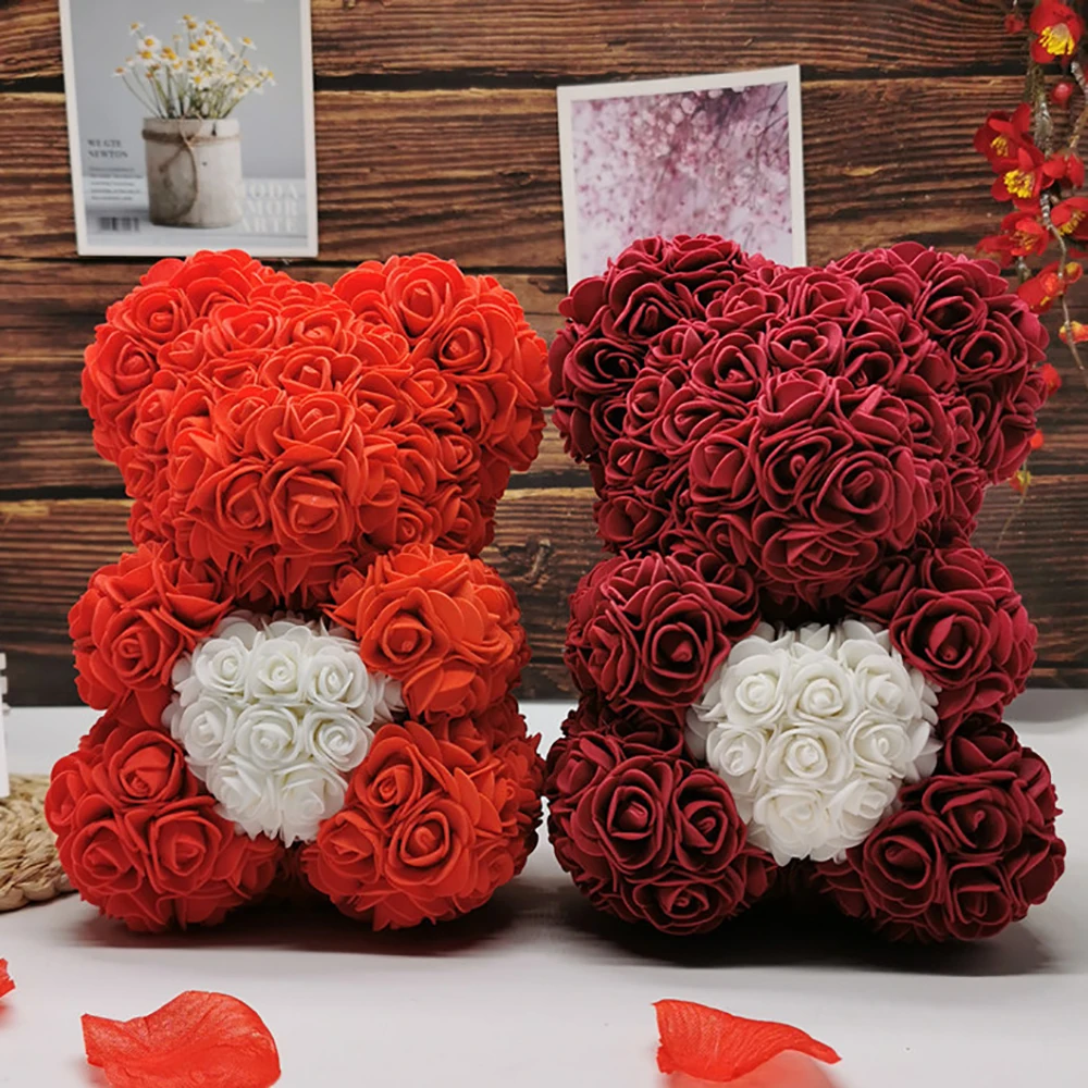 

25cm Rose Bear Artificial Flowers Girlfriend Anniversary Christmas Valentine's Day Gift Birthday Present For Wedding Party Gifts