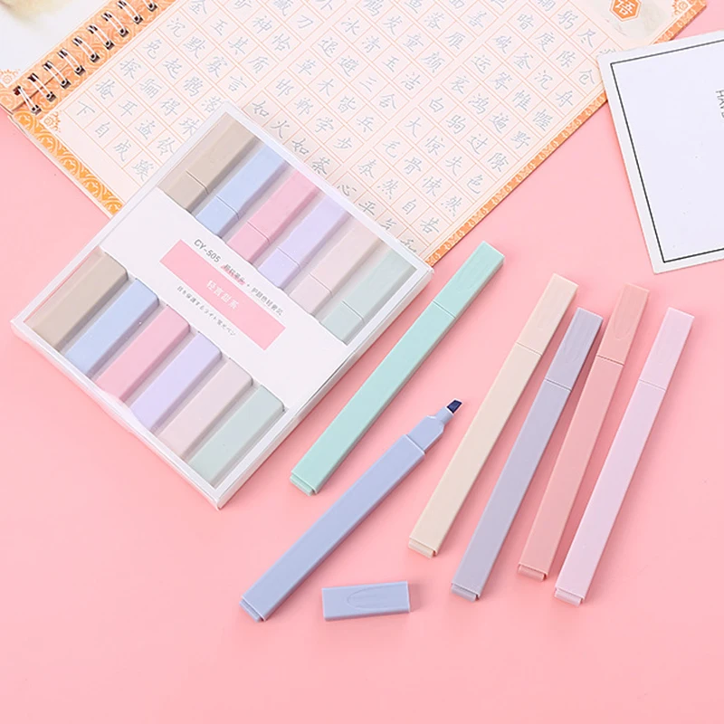 

6 шт., флуоресцентные маркеры с мягким наконечником, 1-4 мм