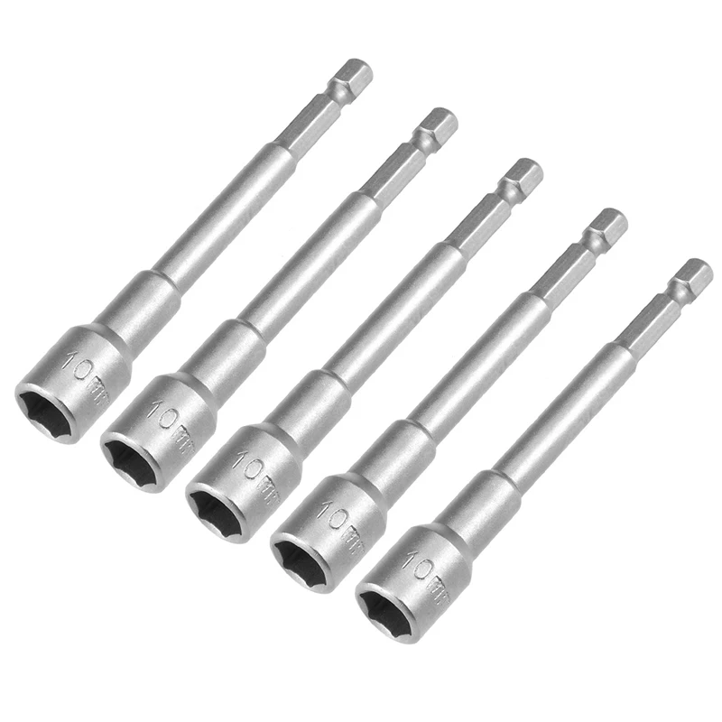 

5Pcs 10mm Hex Sockets Non Magnetic Hex Shank Nut Sockets Driver Nut Driver 1/4" Quick Change Screwdriver Kit 100mm Length