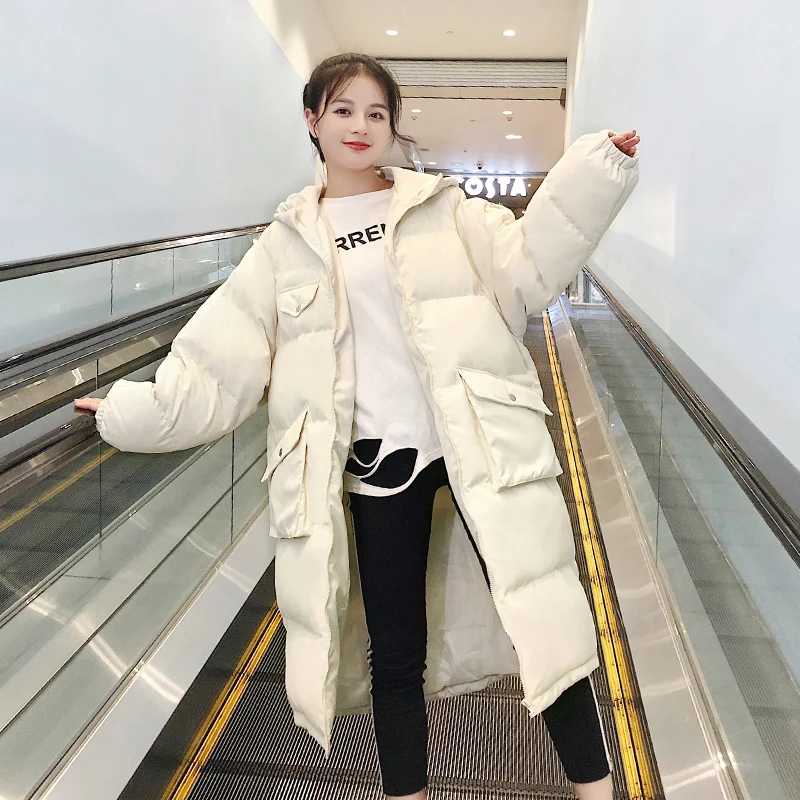 Winter Warm Cotton Jacket White 2022 New Women Thick Down Padded Jacket Korean Loose Mid-length Hooded Black Plus Size Overcoat