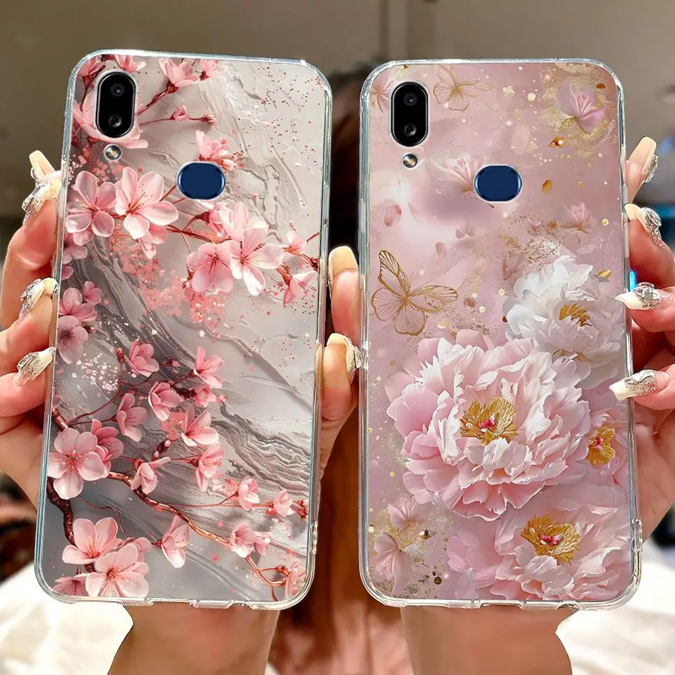Фото Прозрачный мягкий тонкий чехол для телефона Samsung Galaxy A10s A10 Samsung M01s A105F A107F, роскошный девчачий модный чехол с цветочным рисунком №4