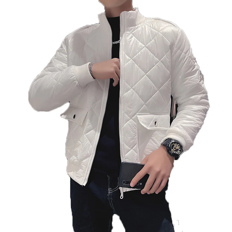 Autumn Winter Argyle Parka Coat Men Fashion Casual Jacket Stand Collar Thick Warm Windbreaker Outwear Parkas Casual Streetwear