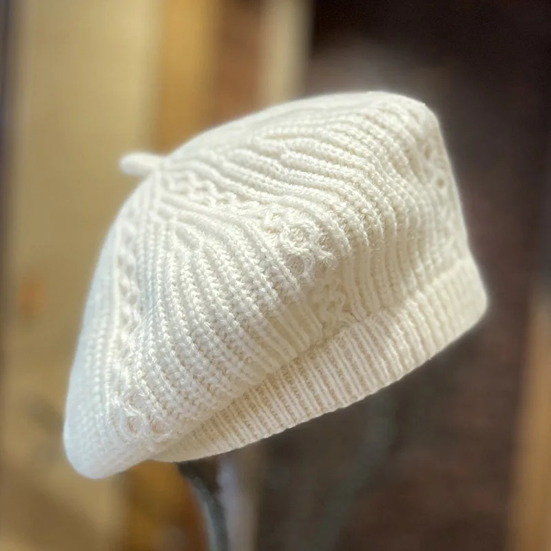 Women Hats Winter knitted Beret female French elegant retro leisure fashion wool hat woven pattern painter  bonnet Pink Hat