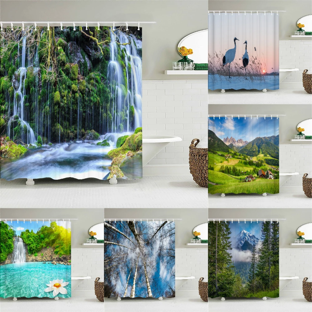 

Creative Landscape Forest Printed Shower Curtain Bathroom Accessories Bathroom Waterproof Curtain Minimalist Decoration