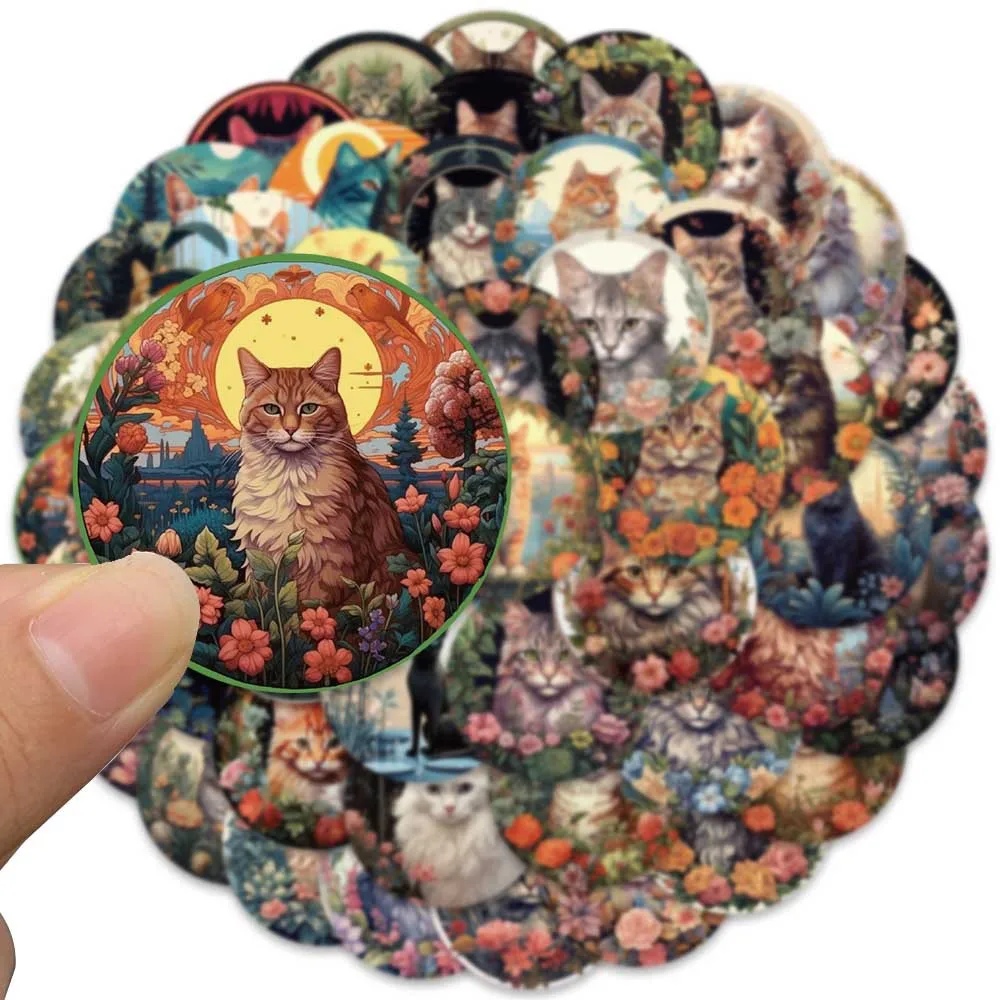 

10/50Pcs Retro Cute Cat Plant Flower Graffiti Stickers Aesthetic For Scrapbooking Travel Luggage Laptop Bike Guitar Car Sticker