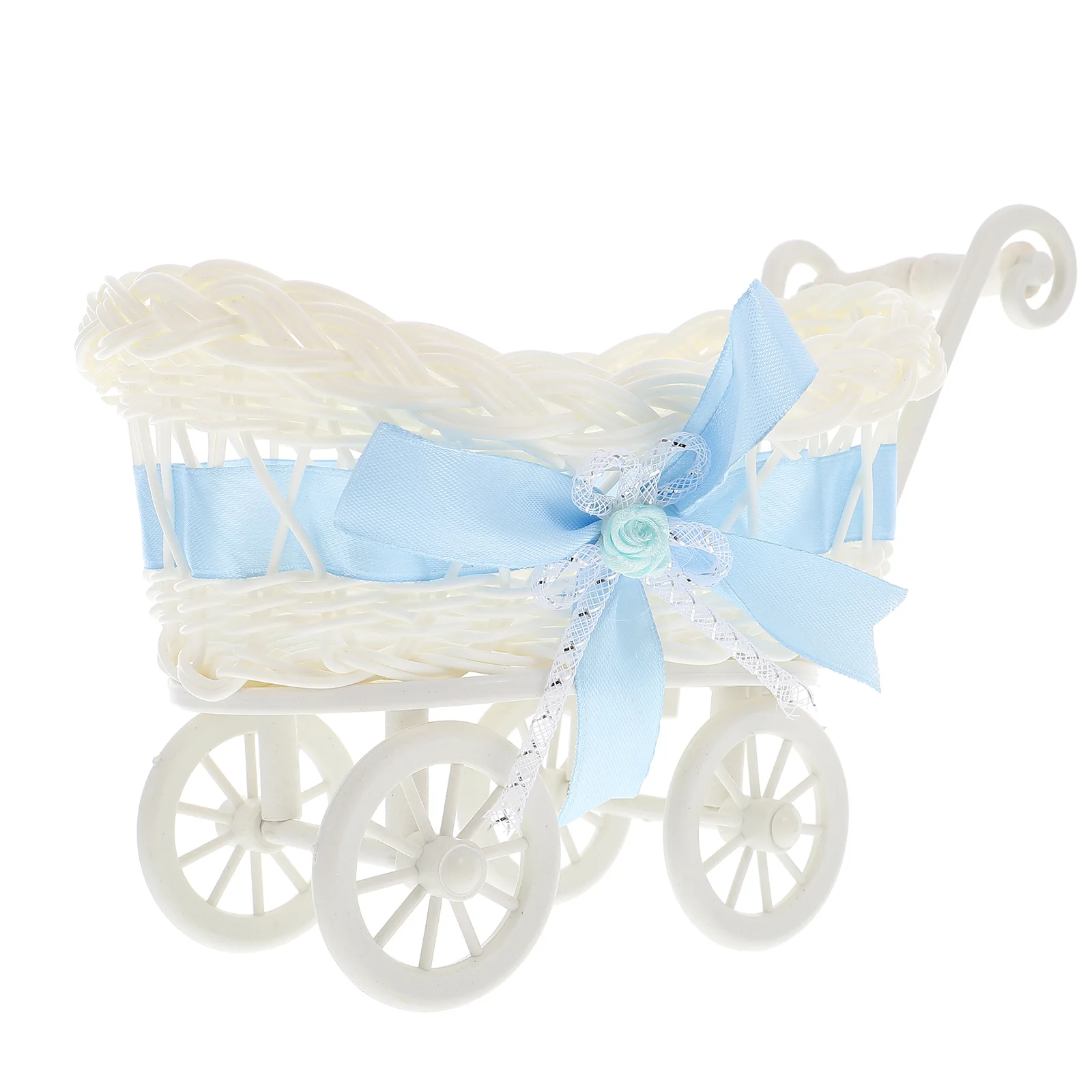

Basket Baby Shower Cart Stroller Wicker Woven Candy Shoppingdecorations Cutie Mini Toy Storage Flower Carriage Rattan