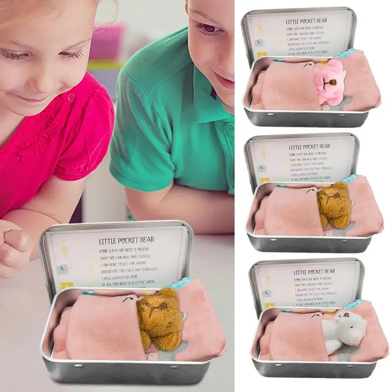 

Little Pocket Bear Pocket Toys Gift Stress Little Day Plush Buddy - Bear L-ush Mini Bear Doll And Children's Tin Box Doll
